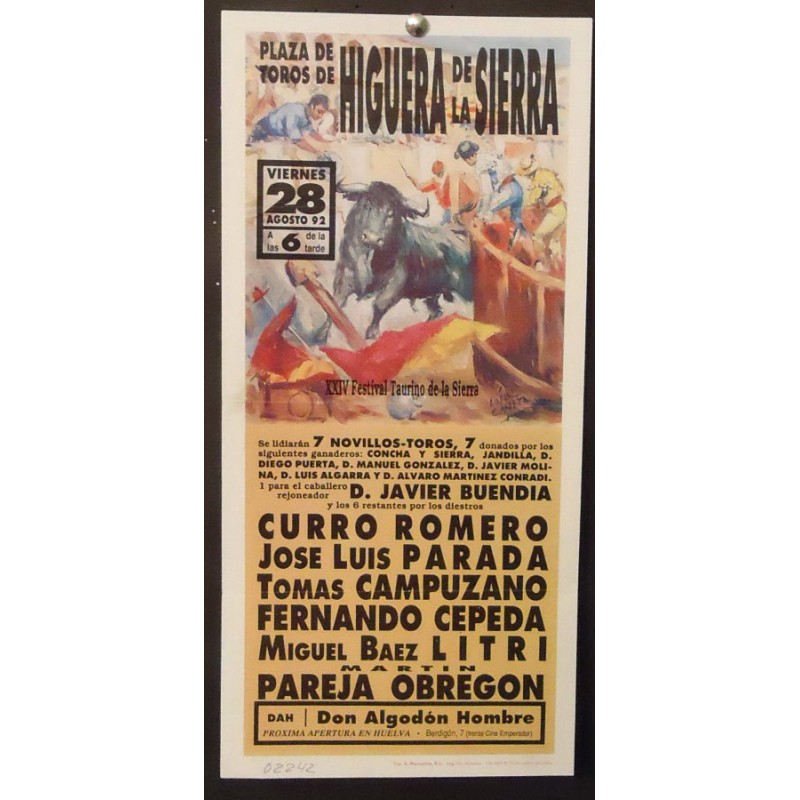 PLAZ DE TOROS DE HIGUERA DE LA SIERRA.- 28-8-92.- 17X43 CTM