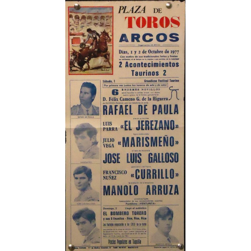 PLAZ DE TOROS DE ARCOS DE LA FTRA.-1Y2 OCTB.1977.-20X40CT