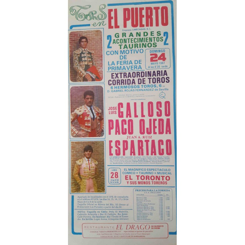PLAZA DE TOROS DE PTO.STA MARIA 24/5/1987 med 22x45ctm