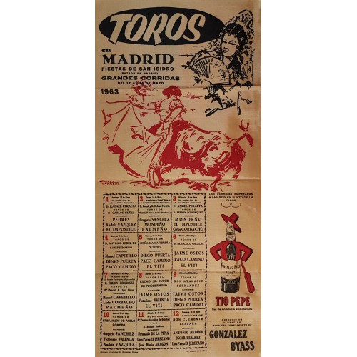 CARTEL TOROS SEDA MADRID DEL 12 AL 26 MAYO 1963 MED 25X52 CTM