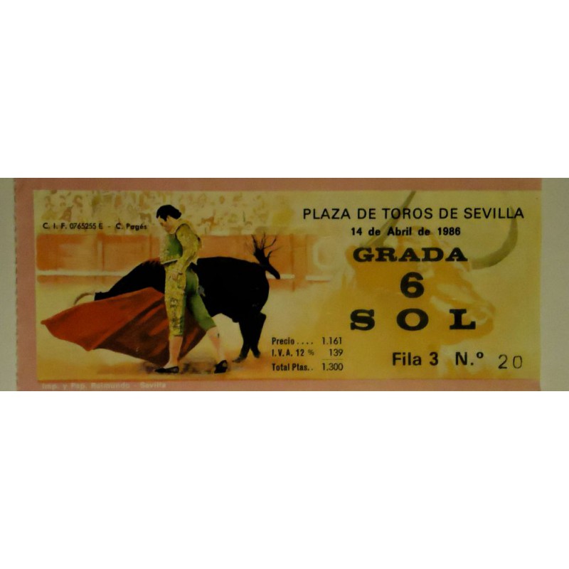ENTRADA DE TOROS SEVILLA 14 ABRIL 1986 GRADA
