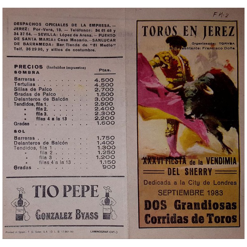 FOLLETO DE MANO JEREZ DE LA FRONTERA 1983 MED 15X16CTM