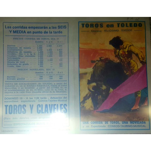 FOLLETO DE MANO PLA. TOROS DE TOLEDO 1979 MED 13X17CTM