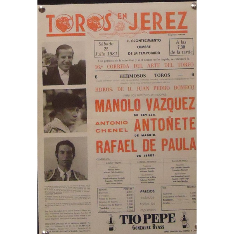 PLAZA DE TOROS DE JEREZ.-25 JULIO 1981 MED 24X 36 CTM