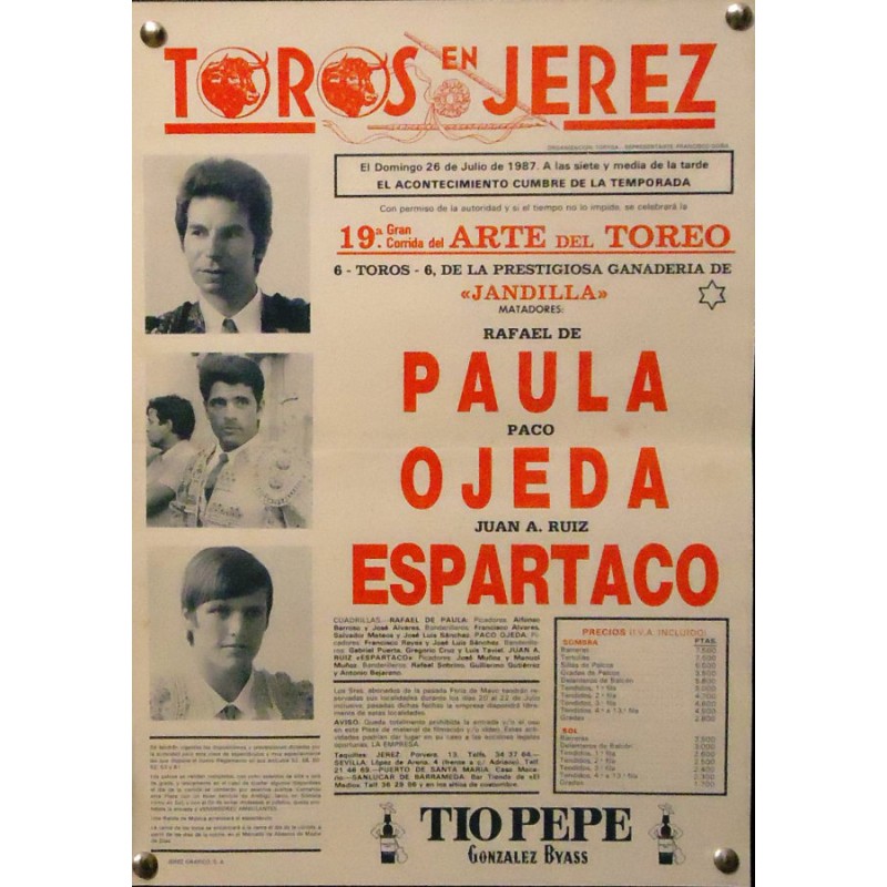 PLAZA DE TOROS DE JEREZ 28 JULIO 1987  MED 24X34 CTM