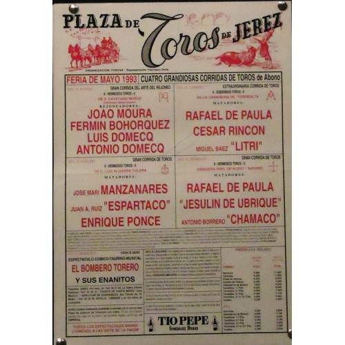 PLAZA DE TOROS DE JEREZ 16 MAYO 1993- MED 24X 34 CTM