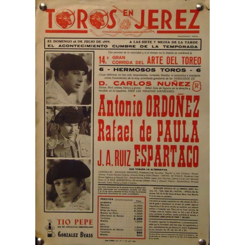 PLAZA DE TOROS DE JEREZ -15 JULIO-1979MED 24X34 CTM